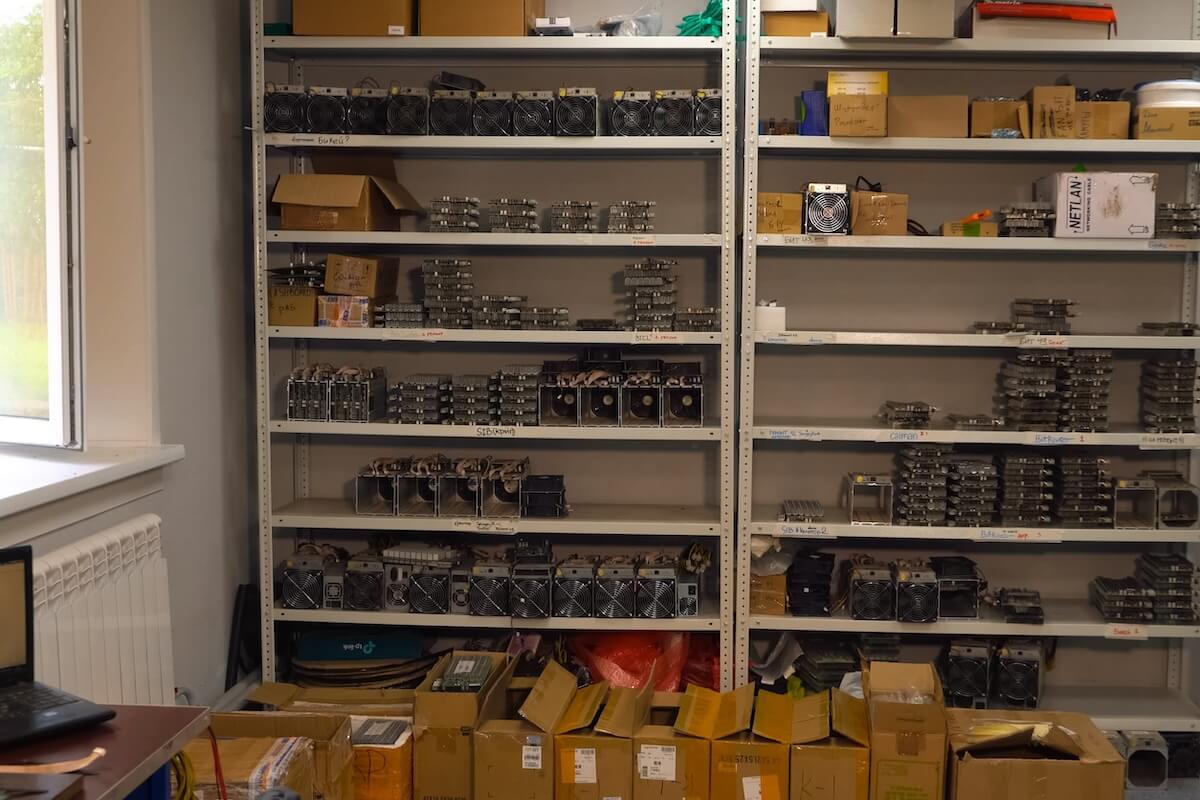 Industrial supply shelves stocked with equipment and components
