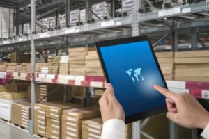 Tablet being used to manage operations in a supply warehouse